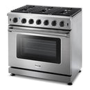 Thor Kitchen 2-Piece Appliance Package - 36-Inch Gas Range with Liquid Propane Kit & Pro-Style Wall Mount Hood in Stainless Steel