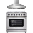 Thor Kitchen 2-Piece Appliance Package - 36-Inch Gas Range with Liquid Propane Kit & Pro-Style Wall Mount Hood in Stainless Steel