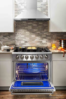Thor Kitchen 2-Piece Pro Appliance Package - 36-Inch Dual Fuel Range with Liquid Propane Cooktop & Wall Mount Hood in Stainless Steel