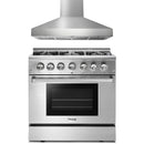 Thor Kitchen 2-Piece Pro Appliance Package - 36-Inch Dual Fuel Range with Liquid Propane Cooktop & Pro-Style Wall Mount Hood in Stainless Steel