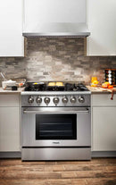 Thor Kitchen 2-Piece Pro Appliance Package - 36-Inch Gas Range with Liquid Propane Kit & Premium Under Cabinet Hood in Stainless Steel