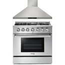 Thor Kitchen 2-Piece Pro Appliance Package - 36-Inch Gas Range with Liquid Propane Kit & Wall Mount Hood in Stainless Steel
