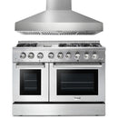 Thor Kitchen 2-Piece Pro Appliance Package - 48-Inch Dual Fuel Range with Liquid Propane Cooktop & Pro Wall Mount Hood in Stainless Steel