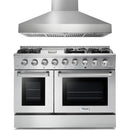 Thor Kitchen 2-Piece Pro Appliance Package - 48-Inch Gas Range with Liquid Propane Kit & Pro Wall Mount Hood in Stainless Steel