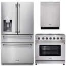 Thor Kitchen 3-Piece Appliance Package - 36-Inch Gas Range with Liquid Propane Kit, Dishwasher & Refrigerator with Water Dispenser in Stainless Steel