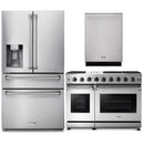 Thor Kitchen 3-Piece Appliance Package - 48-Inch Gas Range with Liquid Propane Kit, Dishwasher & Refrigerator with Water Dispenser in Stainless Steel