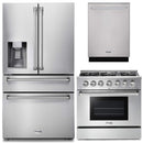 Thor Kitchen 3-Piece Pro Appliance Package - 36-Inch Gas Range with Liquid Propane Kit, Dishwasher & Refrigerator with Water Dispenser in Stainless Steel