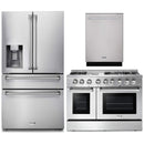 Thor Kitchen 3-Piece Pro Appliance Package - 48-Inch Dual Fuel Range with Liquid Propane Cooktop, Dishwasher & Refrigerator with Water Dispenser in Stainless Steel