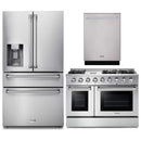 Thor Kitchen 3-Piece Pro Appliance Package - 48-Inch Gas Range with Liquid Propane Kit, Dishwasher & Refrigerator with Water Dispenser in Stainless Steel