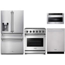 Thor Kitchen 4-Piece Appliance Package - 30-Inch Gas Range with Liquid Propane Kit, Refrigerator with Water Dispenser, Dishwasher, & Microwave Drawer in Stainless Steel