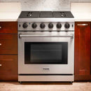 Thor Kitchen 4-Piece Appliance Package - 30-Inch Gas Range with Liquid Propane Kit, Refrigerator with Water Dispenser, Under Cabinet Hood & Dishwasher in Stainless Steel