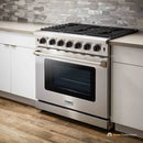Thor Kitchen 4-Piece Appliance Package - 36-Inch Gas Range with Liquid Propane Kit, Refrigerator with Water Dispenser, Pro-Style Wall Mount Hood, & Dishwasher in Stainless Steel