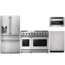 Thor Kitchen 4-Piece Appliance Package - 48-Inch Gas Range with Liquid Propane Kit, Refrigerator with Water Dispenser, Dishwasher, & Microwave Drawer in Stainless Steel