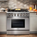 Thor Kitchen 4-Piece Pro Appliance Package - 36-Inch Gas Range with Liquid Propane Kit, French Door Refrigerator, Dishwasher, and Microwave Drawer in Stainless Steel