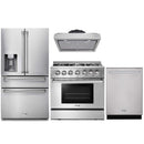 Thor Kitchen 4-Piece Pro Appliance Package - 36-Inch Dual Fuel Range with Liquid Propane Cooktop, Refrigerator with Water Dispenser, Under Cabinet Hood & Dishwasher in Stainless Steel