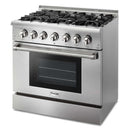 Thor Kitchen 4-Piece Pro Appliance Package - 36-Inch Dual Fuel Range with Liquid Propane Cooktop, Refrigerator with Water Dispenser, Pro-Style Wall Mount Hood & Dishwasher in Stainless Steel