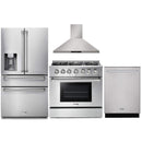 Thor Kitchen 4-Piece Pro Appliance Package - 36-Inch Gas Range with Liquid Propane Kit, Refrigerator with Water Dispenser, Wall Mount Hood & Dishwasher in Stainless Steel