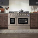 Thor Kitchen 4-Piece Pro Appliance Package - 48-Inch Dual Fuel Range with Liquid Propane Cooktop, Refrigerator with Water Dispenser, Dishwasher, & Microwave Drawer in Stainless Steel