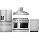 Thor Kitchen 4-Piece Pro Appliance Package - 48-Inch Gas Range with Liquid Propane Kit, Pro Wall Mount Hood, Refrigerator with Water Dispenser, & Dishwasher in Stainless Steel