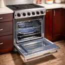 Thor Kitchen 5-Piece Appliance Package - 30-Inch Gas Range with Liquid Propane Kit, Refrigerator with Water Dispenser, Under Cabinet Hood, Dishwasher, & Wine Cooler in Stainless Steel