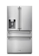 Thor Kitchen 5-Piece Appliance Package - 36-Inch Gas Range with Liquid Propane Kit, Refrigerator with Water Dispenser, Under Cabinet Hood, Dishwasher, & Microwave Drawer in Stainless Steel