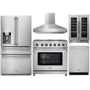 Thor Kitchen 5-Piece Appliance Package - 36-Inch Gas Range with Liquid Propane Kit, Refrigerator with Water Dispenser, Wall Mount Hood, Dishwasher, & Wine Cooler in Stainless Steel