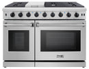 Thor Kitchen 5-Piece Appliance Package - 48-Inch Gas Range with Liquid Propane Kit, Pro Wall Mount Hood, Refrigerator with Water Dispenser, Dishwasher, & Wine Cooler in Stainless Steel