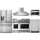 Thor Kitchen 5-Piece Appliance Package - 48-Inch Gas Range with Liquid Propane Kit, Refrigerator with Water Dispenser, Pro Wall Mount Hood, Dishwasher, & Microwave Drawer in Stainless Steel