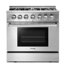 Thor Kitchen 5-Piece Pro Appliance Package - 36-Inch Dual Fuel Range with Liquid Propane Cooktop, French Door Refrigerator, Pro-Style Wall Mount Hood, Dishwasher & Microwave Drawer in Stainless Steel
