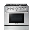 Thor Kitchen 5-Piece Pro Appliance Package - 36-Inch Gas Range with Liquid Propane Kit, French Door Refrigerator, Under Cabinet Hood, Dishwasher, and Wine Cooler in Stainless Steel