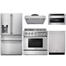 Thor Kitchen 5-Piece Pro Appliance Package - 36-Inch Dual Fuel Range with Liquid Propane Cooktop, Refrigerator with Water Dispenser, Under Cabinet Hood, Dishwasher, & Microwave Drawer in Stainless Steel