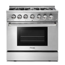 Thor Kitchen 5-Piece Pro Appliance Package - 36-Inch Dual Fuel Range with Liquid Propane Cooktop, Refrigerator with Water Dispenser, Under Cabinet Hood, Dishwasher, & Wine Cooler in Stainless Steel