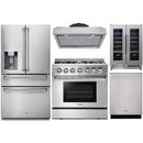 Thor Kitchen 5-Piece Pro Appliance Package - 36-Inch Dual Fuel Range with Liquid Propane Cooktop, Refrigerator with Water Dispenser, Under Cabinet Hood, Dishwasher, & Wine Cooler in Stainless Steel