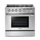 Thor Kitchen 5-Piece Pro Appliance Package - 36-Inch Gas Range with Liquid Propane Kit, Refrigerator with Water Dispenser, Wall Mount Hood, Dishwasher, & Microwave Drawer in Stainless Steel