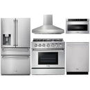 Thor Kitchen 5-Piece Pro Appliance Package - 36-Inch Gas Range with Liquid Propane Kit, Refrigerator with Water Dispenser, Pro-Style Wall Mount Hood, Dishwasher, & Microwave Drawer in Stainless Steel
