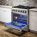Thor Kitchen 5-Piece Pro Appliance Package - 36-Inch Gas Range with Liquid Propane Kit, Refrigerator with Water Dispenser, Pro-Style Wall Mount Hood, Dishwasher, & Wine Cooler in Stainless Steel