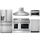 Thor Kitchen 5-Piece Pro Appliance Package - 48-Inch Dual Fuel Range with Liquid Propane Cooktop, Refrigerator with Water Dispenser, Dishwasher, Pro Wall Mount Hood, & Microwave Drawer in Stainless Steel