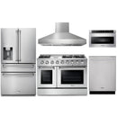 Thor Kitchen 5-Piece Pro Appliance Package - 48-Inch Gas Range with Liquid Propane Kit, Refrigerator with Water Dispenser, Dishwasher, Pro Wall Mount Hood, & Microwave Drawer in Stainless Steel