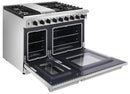 Thor Kitchen 6-Piece Appliance Package - 48-Inch Gas Range with Liquid Propane Kit, Refrigerator with Water Dispenser, Pro Wall Mount Hood, Dishwasher, Microwave Drawer, & Wine Cooler in Stainless Steel