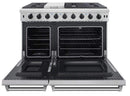 Thor Kitchen 6-Piece Appliance Package - 48-Inch Gas Range with Liquid Propane Kit, Refrigerator with Water Dispenser, Under Cabinet 16.54" Tall Hood, Dishwasher, Microwave Drawer, & Wine Cooler in Stainless Steel