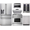 Thor Kitchen 6-Piece Pro Appliance Package - 36-Inch Dual Fuel Range with Liquid Propane Cooktop, Refrigerator with Water Dispenser, Under Cabinet Hood, Dishwasher, Microwave Drawer, & Wine Cooler in Stainless Steel