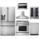 Thor Kitchen 6-Piece Pro Appliance Package - 36-Inch Dual Fuel Range with Liquid Propane Cooktop, Refrigerator with Water Dispenser, Pro-Style Wall Mount Hood, Dishwasher, Microwave Drawer, & Wine Cooler in Stainless Steel