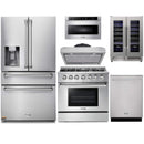Thor Kitchen 6-Piece Pro Appliance Package - 36-Inch Gas Range with Liquid Propane Kit, Refrigerator with Water Dispenser, Under Cabinet Hood, Dishwasher, Microwave Drawer, & Wine Cooler in Stainless Steel