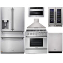 Thor Kitchen 6-Piece Pro Appliance Package - 36-Inch Gas Range with Liquid Propane Kit, Refrigerator with Water Dispenser, Wall Mount Hood, Dishwasher, Microwave Drawer, & Wine Cooler in Stainless Steel