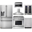 Thor Kitchen 6-Piece Pro Appliance Package - 36-Inch Gas Range with Liquid Propane Kit, Refrigerator with Water Dispenser, Pro-Style Wall Mount Hood, Dishwasher, Microwave Drawer, & Wine Cooler in Stainless Steel