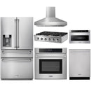 Thor Kitchen 6-Piece Pro Appliance Package - 36-Inch Rangetop with Liquid Propane Kit, Wall Oven, Wall Mount Hood, Refrigerator with Water Dispenser, Dishwasher, & Microwave  in Stainless Steel
