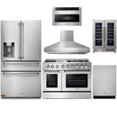 Thor Kitchen 6-Piece Pro Appliance Package - 48-Inch Dual Fuel Range with Liquid Propane Cooktop, Refrigerator with Water Dispenser, Dishwasher, Pro Wall Mount Hood, Microwave Drawer, & Wine Cooler in Stainless Steel