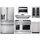 Thor Kitchen 6-Piece Pro Appliance Package - 48-Inch Gas Range with Liquid Propane Kit, Refrigerator with Water Dispenser, Dishwasher, Under Cabinet 16.54" Tall Hood, Microwave Drawer, & Wine Cooler in Stainless Steel