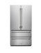 Thor Kitchen 4-Piece Appliance Package - 36" Electric Range with Tilt Panel, French Door Refrigerator, Pro-Style Wall Mount Hood, and Dishwasher in Stainless Steel