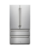 Thor Kitchen 5-Piece Appliance Package - 30" Gas Range with Tilt Panel, French Door Refrigerator, Wall Mount Hood, Dishwasher, and Wine Cooler in Stainless Steel